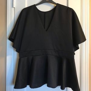 Fashion 2 Figure Black Batwing Plunging Peplum Top